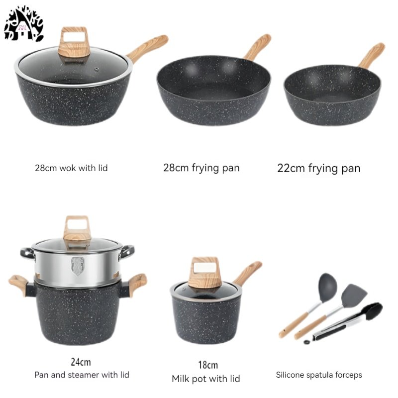 Custom kitchen White 12-piece bakelite handle die-cast aluminum granite pot non-stick induction Cooking Stockpot Cookware set