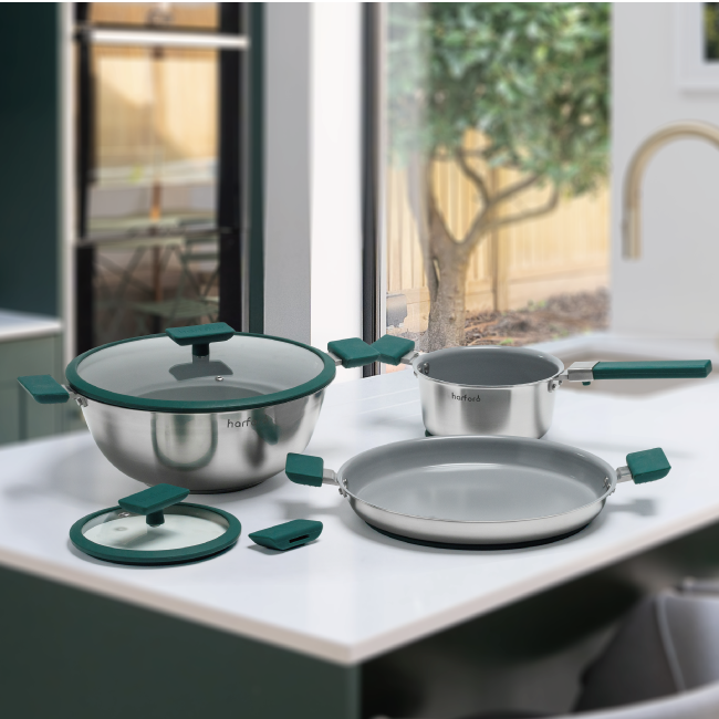 hot selling innovative design broccoli assemble pot with three color choices cookware set