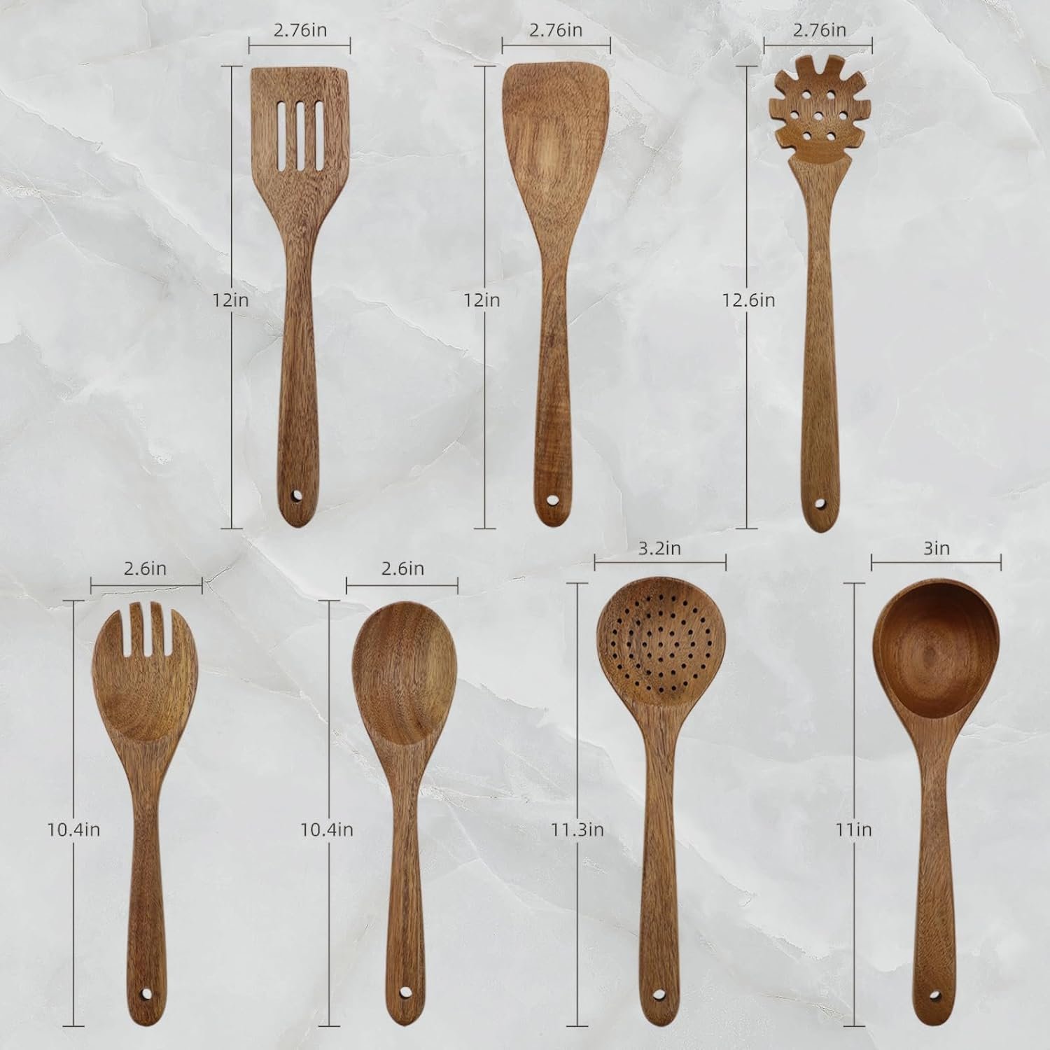 8-Piece Wooden Cooking Utensil Set with Elegant Wooden Base