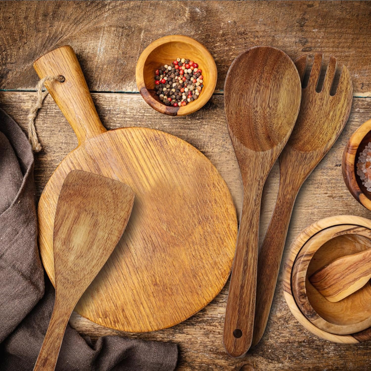 8-Piece Wooden Cooking Utensil Set with Elegant Wooden Base