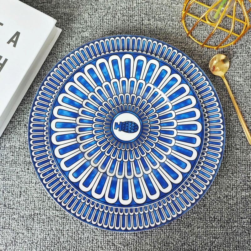 Wholesale 4pcs Western Luxury Blue Color Dining Room Porcelain Dinnerware Sets Exquisite Ceramic Home Decor Plates