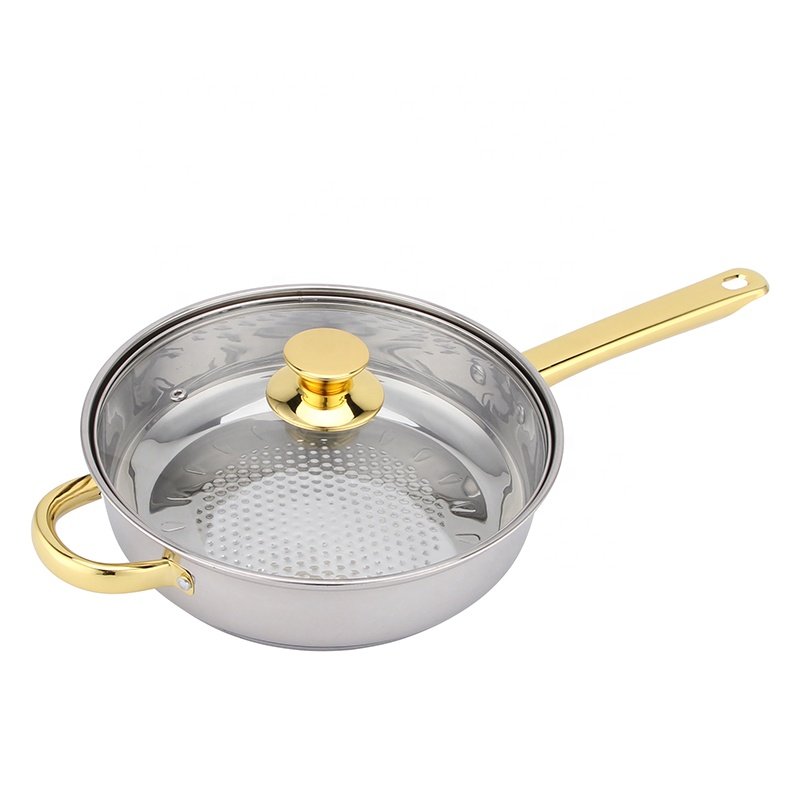 12pcs Golden Plated Handle Stainless Steel Cooking Pot Non-stick Capsuled Bottom Cookware Sets