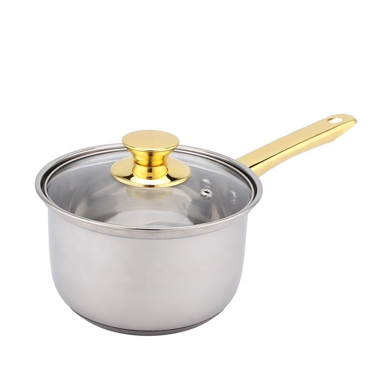 12pcs Golden Plated Handle Stainless Steel Cooking Pot Non-stick Capsuled Bottom Cookware Sets