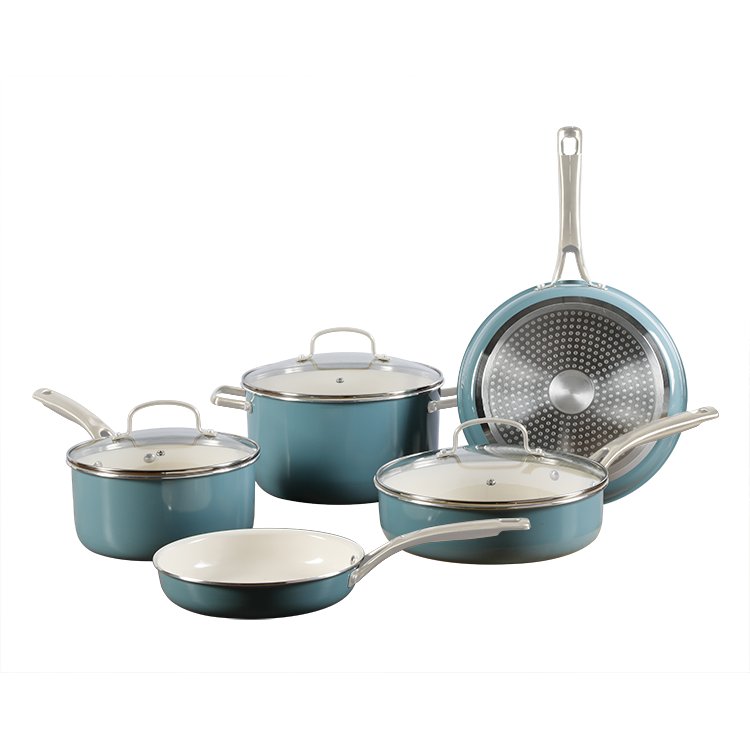 8 Pcs Cream White Ceramic Non Stick Kitchen Cookware Sets Non Toxic Cooking Pots and Pans Set Dishwasher Safe