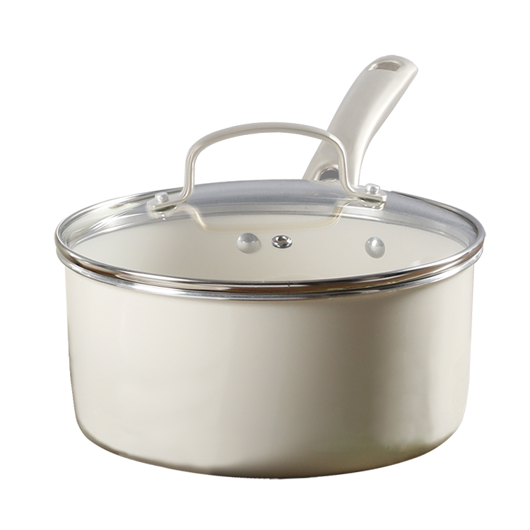 8 Pcs Cream White Ceramic Non Stick Kitchen Cookware Sets Non Toxic Cooking Pots and Pans Set Dishwasher Safe