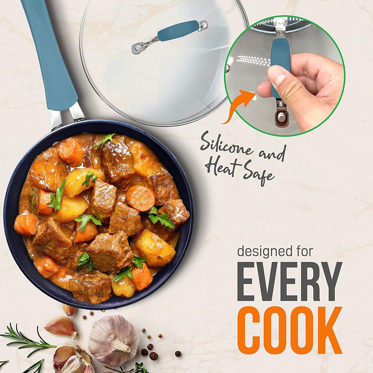 Deep Blue High Quality Nonstick Kitchen Pans and Pots Set Cheap but Practical Frying Pans Set