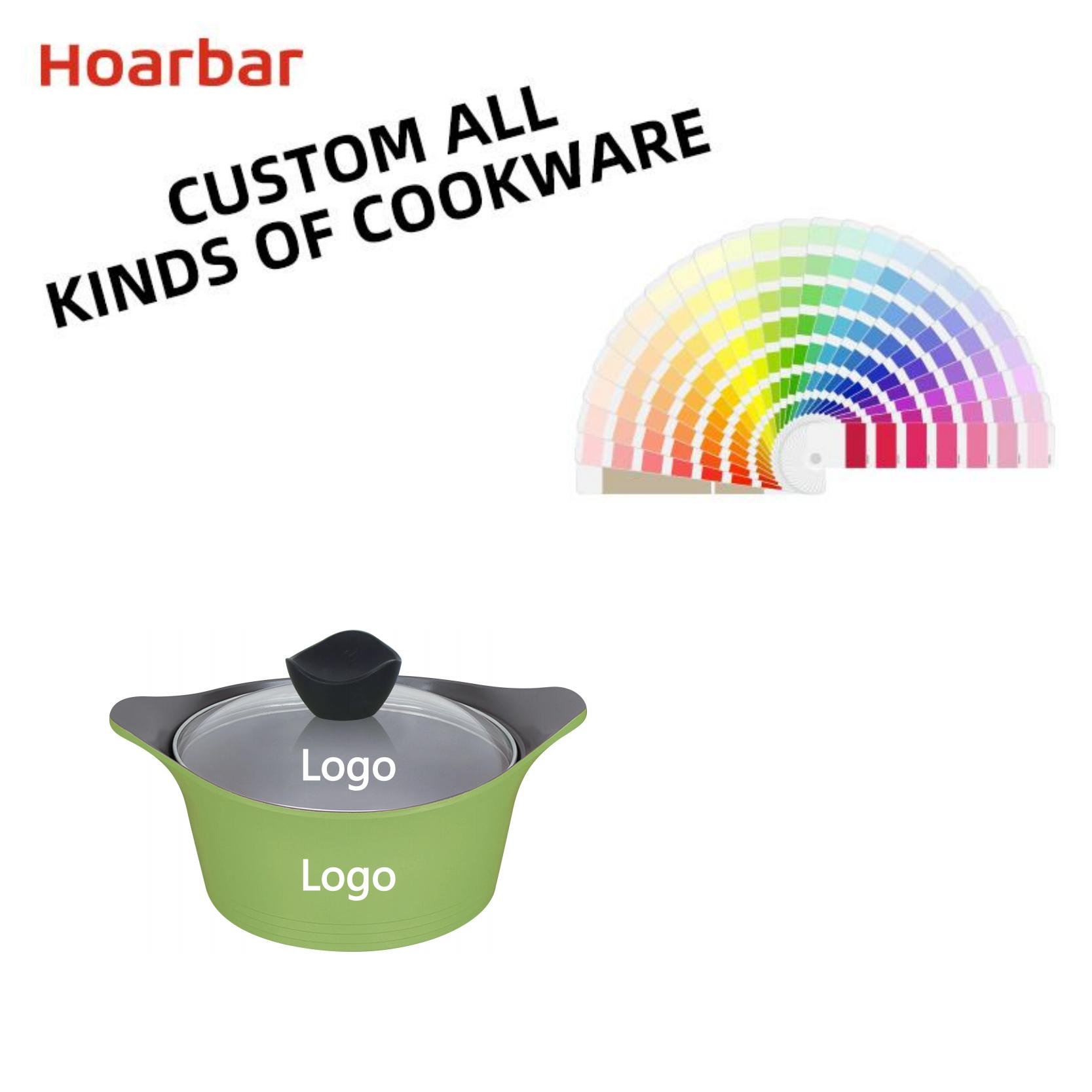 10pcs cast aluminum casserole pot set ceramic coating cookware pink color with induction bottom