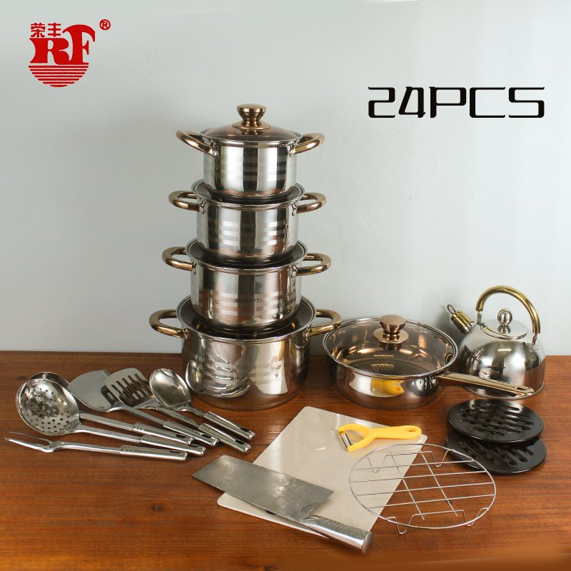European Custom Combination Package Series 18Pcs 50pcs Stainless Steel Cookware Set Cooking Pot With 2L Kettle