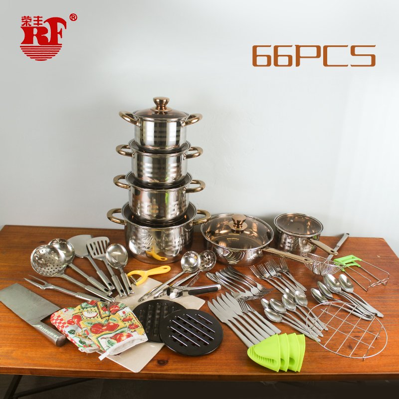 European Custom Combination Package Series 18Pcs 50pcs Stainless Steel Cookware Set Cooking Pot With 2L Kettle