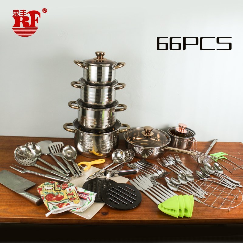European Custom Combination Package Series 18Pcs 50pcs Stainless Steel Cookware Set Cooking Pot With 2L Kettle
