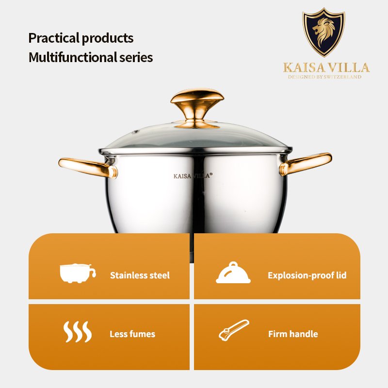 KAISA VILLA KV-1006 Stainless Steel Cookware Sets Non Stick Frying Pan Kitchen Cooking Pots sets Soup & Stock Pots 12 Pcs Sets