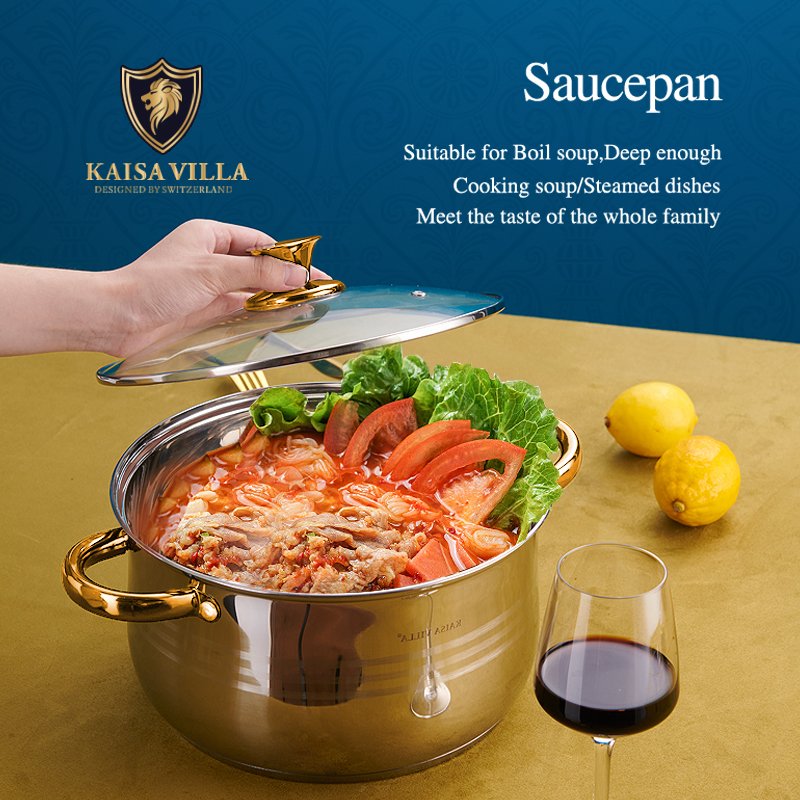 KAISA VILLA KV-1006 Stainless Steel Cookware Sets Non Stick Frying Pan Kitchen Cooking Pots sets Soup & Stock Pots 12 Pcs Sets