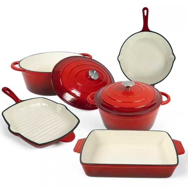 Cast Iron Kitchen Cookware Set Nonstick Enamel Grill Pan Casserole