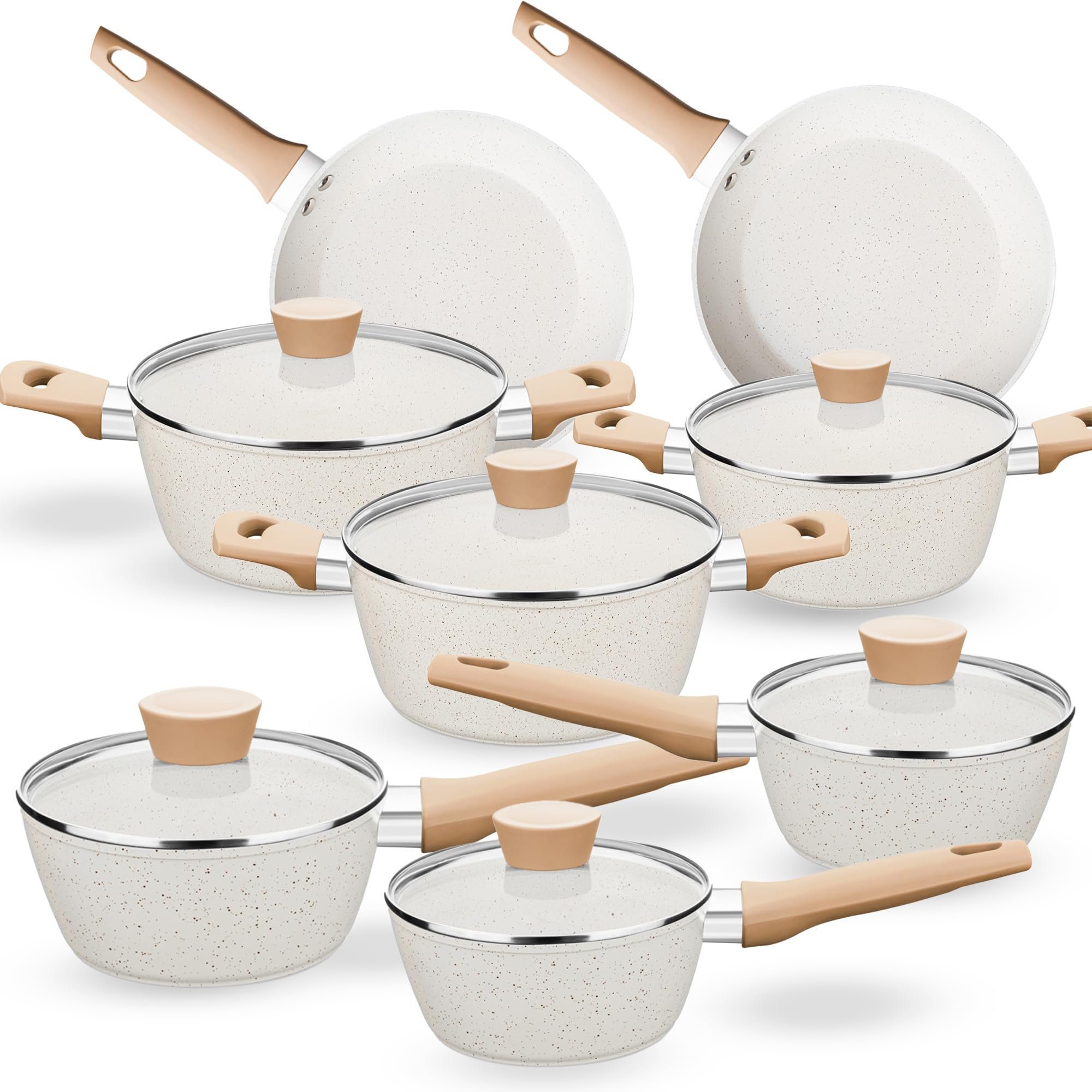 New Design 14 Pieces White Aluminum Pans And Pots Induction Non Stick Cookware Set With Bakelite Handle grill pan