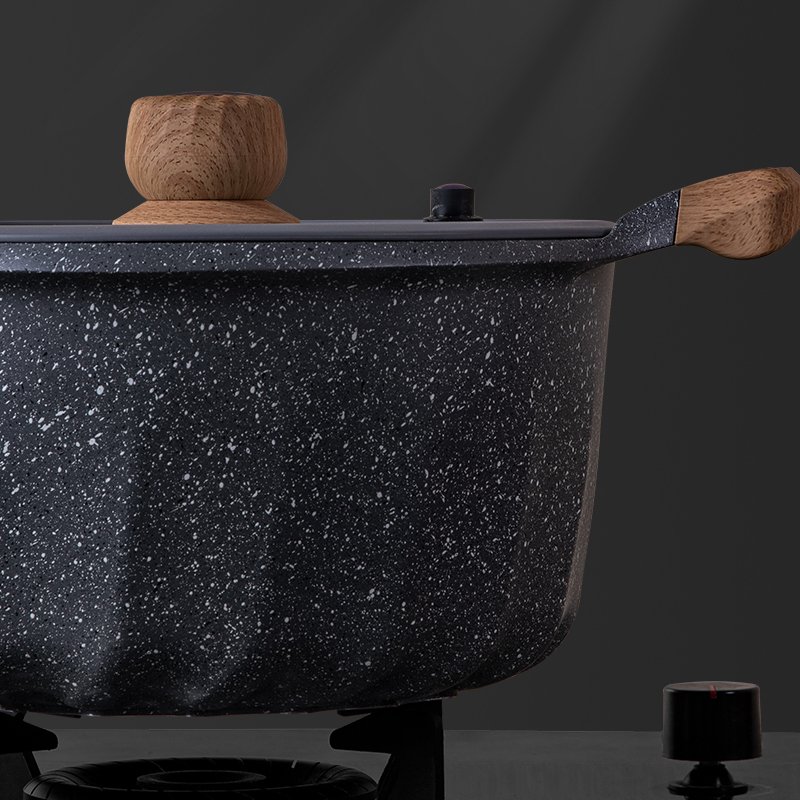 MGC French Style Kitchen Cookware Set 16/20/24/28/32 cm Soup Pot Double Bottom Black Marble Sprinkled With White Dots Printed