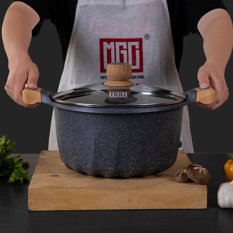 MGC French Style Kitchen Cookware Set 16/20/24/28/32 cm Soup Pot Double Bottom Black Marble Sprinkled With White Dots Printed