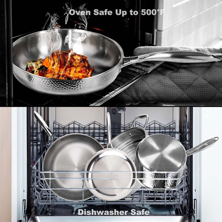 triply clad stainless steel pots and pans with hammered satin design surface luxury cookware set