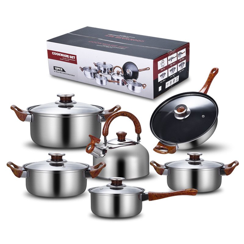 New Stock Arrival 12 Pcs Luxury Non Stick Stainless Steel Cookware Set Pots And Pans Cooking Pot Set