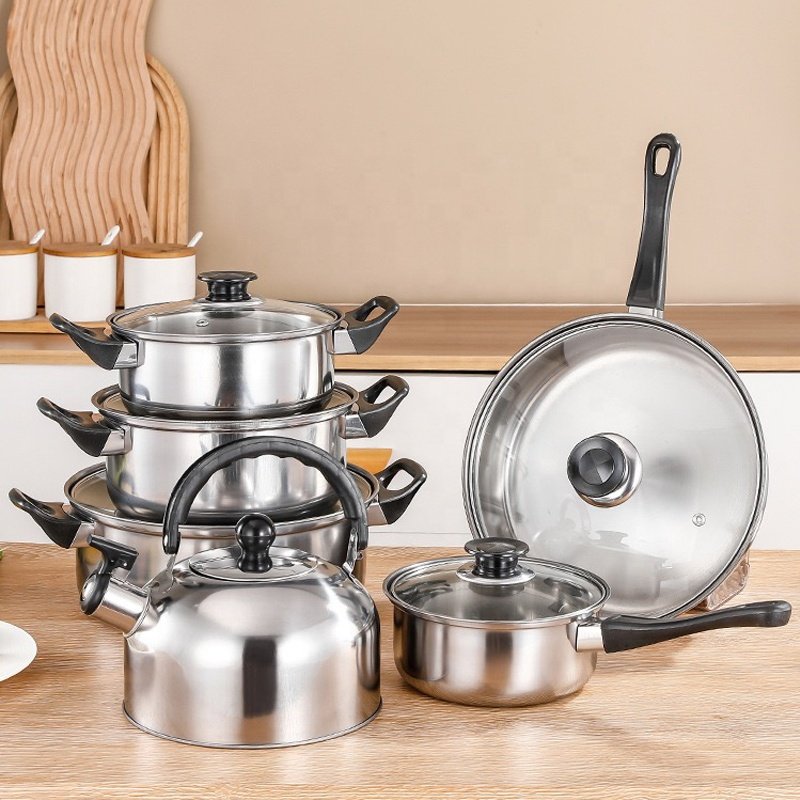 Factory Wholesale 12 Pcs Non Stick Stainless Steel Cookware Set Pots And Pans