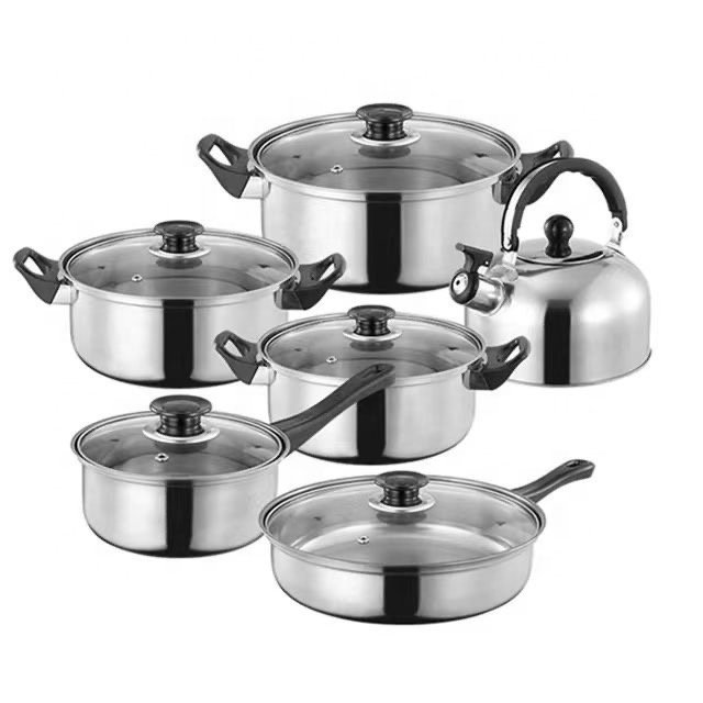 Factory Wholesale 12 Pcs Non Stick Stainless Steel Cookware Set Pots And Pans
