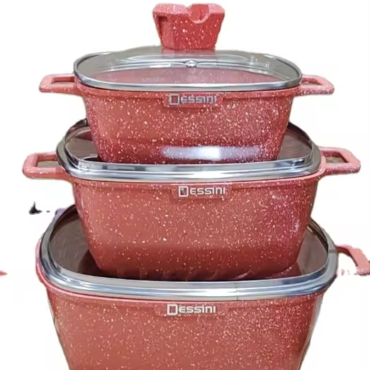 Hot Selling 6pcs Cooking 20cm 24cm28cm Pot Set Cookware Granite Kitchen Storage Cooking Pot Set Non-Stick Cookware Granite