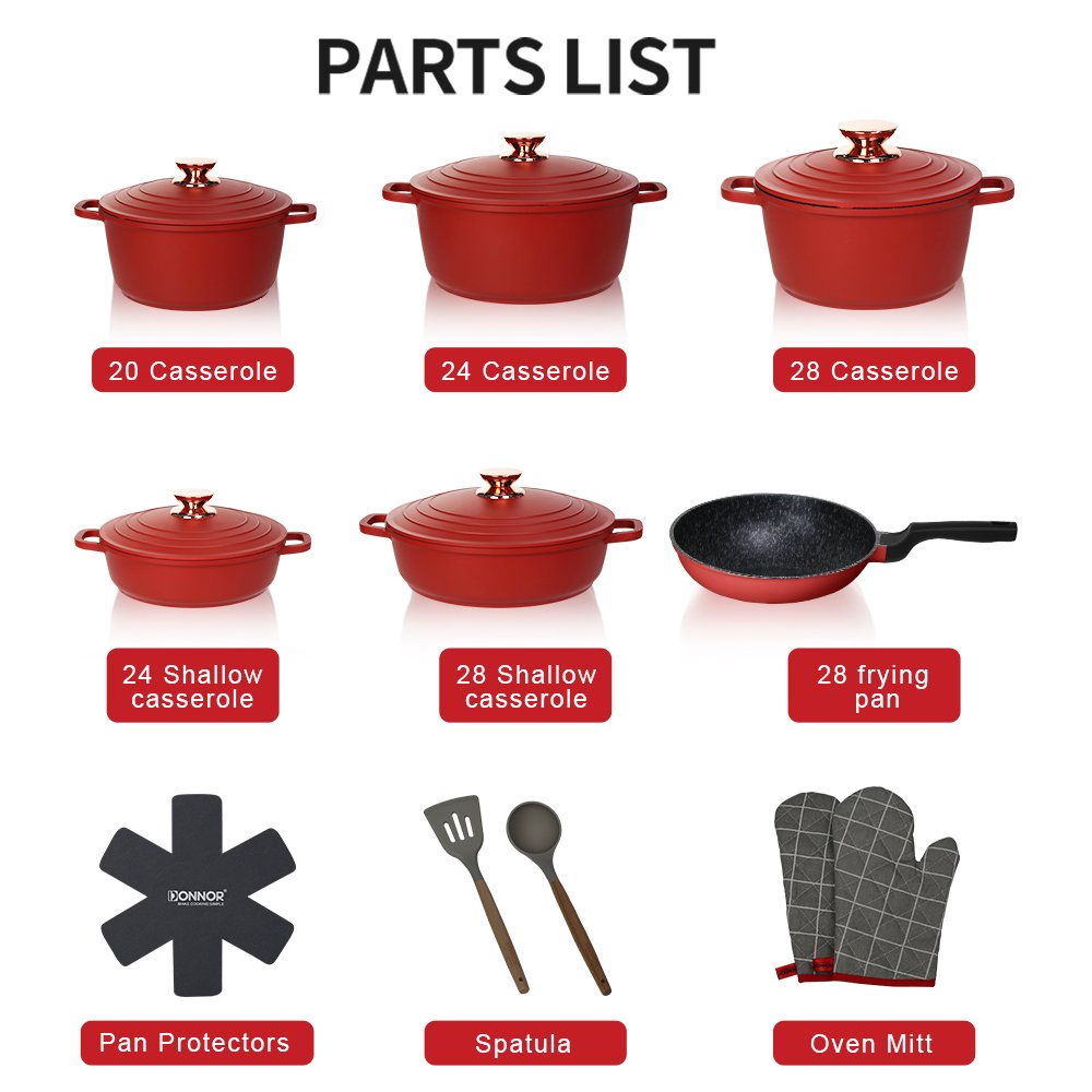 Donnor Heavy Duty Classic Die Cast Aluminum Non Stick Granite Pots For Cooking Sets With Cooking Utensils