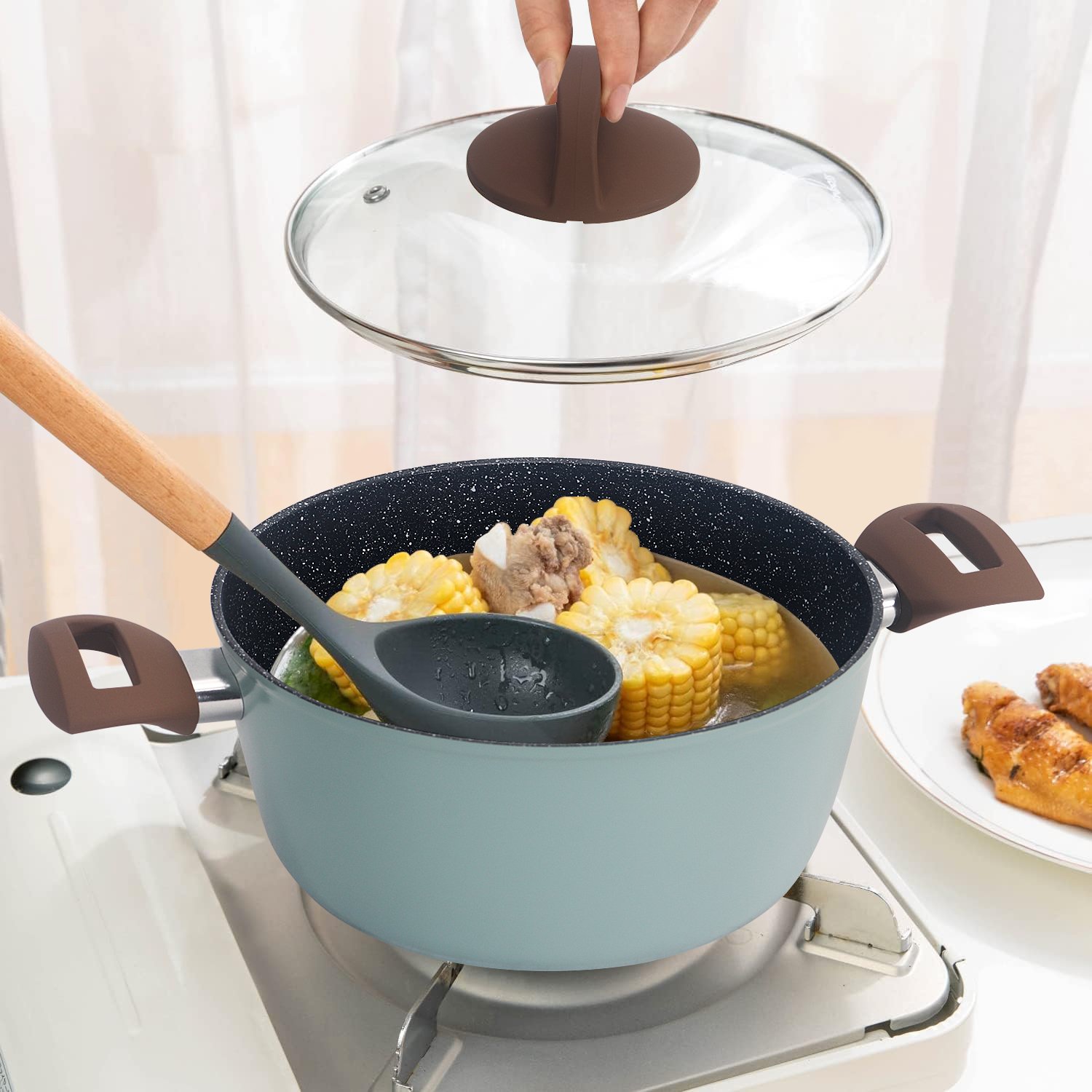 Pots and Pans Set -Kitchen Nonstick Cookware Sets Frying Pans for Cooking Marble Stone Kitchen Essentials