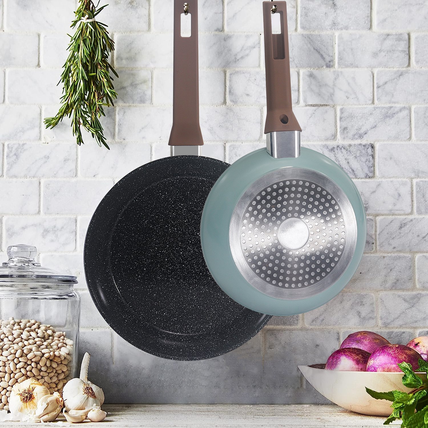 Pots and Pans Set -Kitchen Nonstick Cookware Sets Frying Pans for Cooking Marble Stone Kitchen Essentials