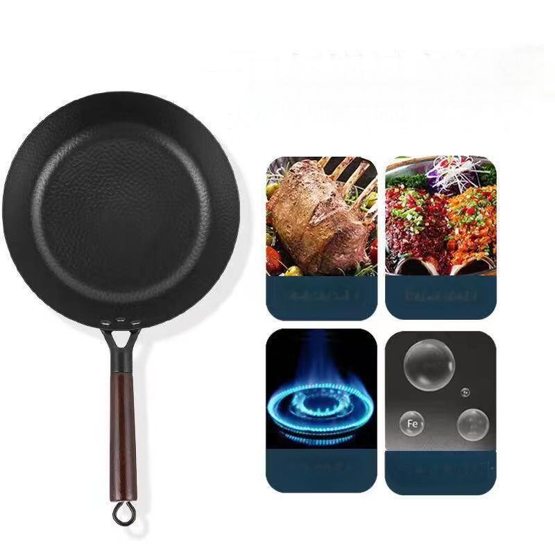 Cast Iron round Cookware Set for Home and Outdoor Kitchen Cooking for Hotels and Restaurants Includes Frying Pan and Wok Pan