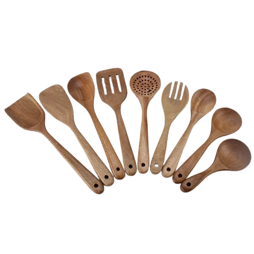 Metier Wooden Spoons for Cooking Nonstick Wood Kitchen Utensil Cooking Spoons Natural Wood Kitchen Utensils Set Of 9 Pieces Set