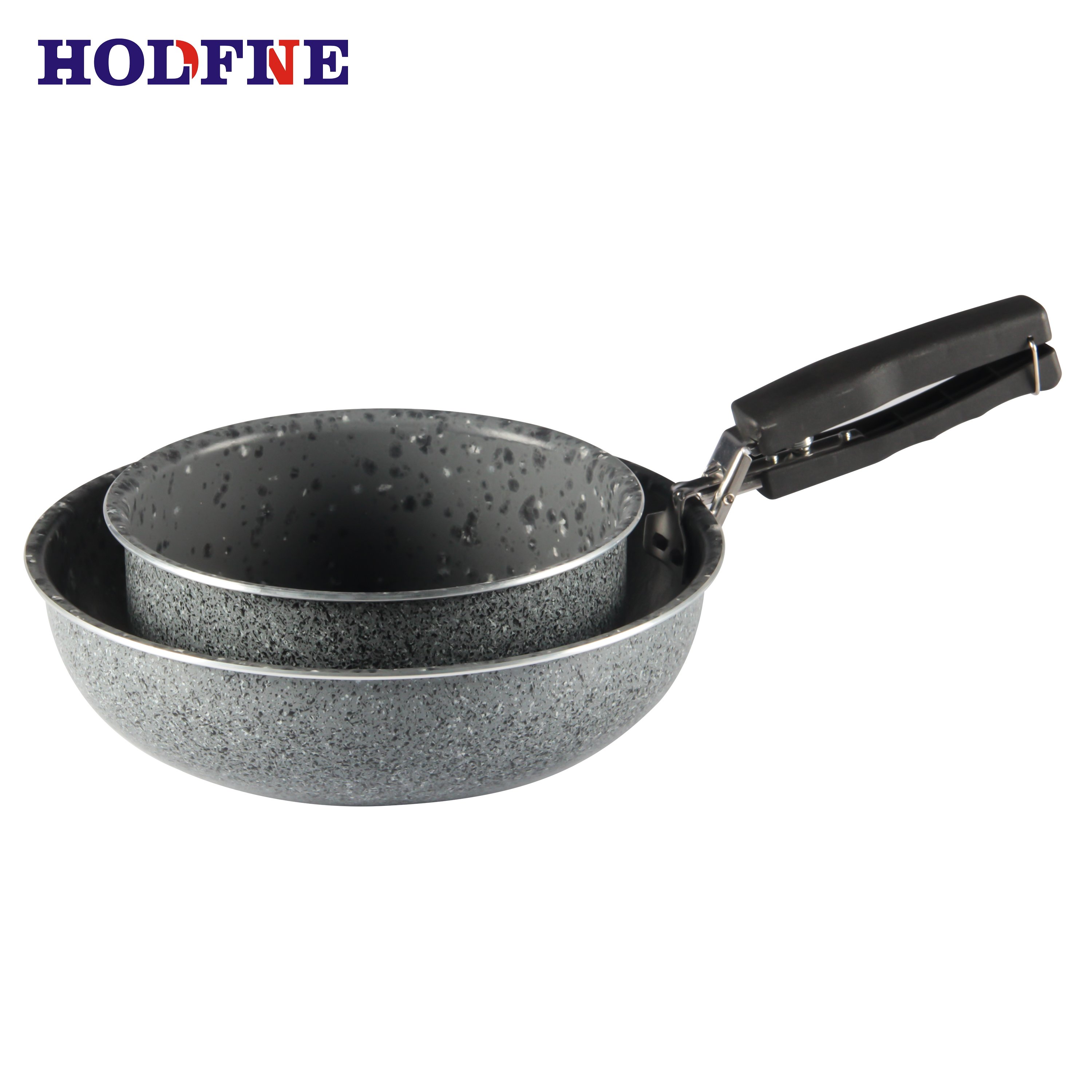 Factory direct Wholesale Granite coating Marble lines 2pcs frying pan aluminium non stick cookware set with removable handle