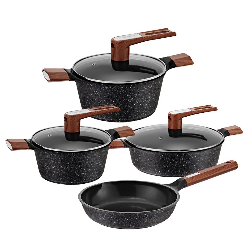 Hausroland Kitchen Ware Life Smile Ceramic Cooking Pots Sets Induction Base Die Cast Casserole Aluminium Non Stick Cookware Set