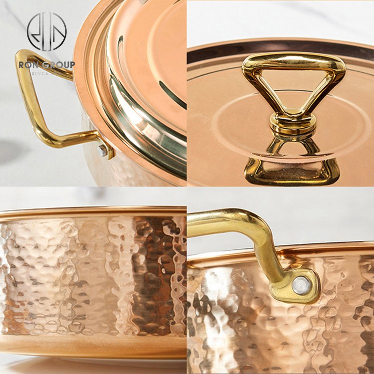 Hot Selling Luxury Large Shiny Polished Copper Cooking Pots Cookware Set For Restaurant 304 Stainless Steel Stew Paella Pot