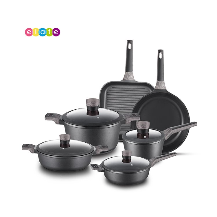 Professional Die Cast Aluminum Kitchen Casserole Pots And Pan Cookware Set With Glass Lid