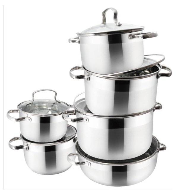 Kitchen utensil stainless steel cookware set cooking pots and pans tempered glass lid sauce pan