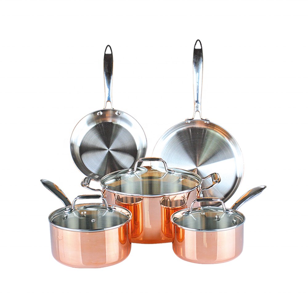 Eco-friendly High Quality Elegant Triply Copper and Stainless Steel Nonstick Rachael Ray Pan Cookware Set