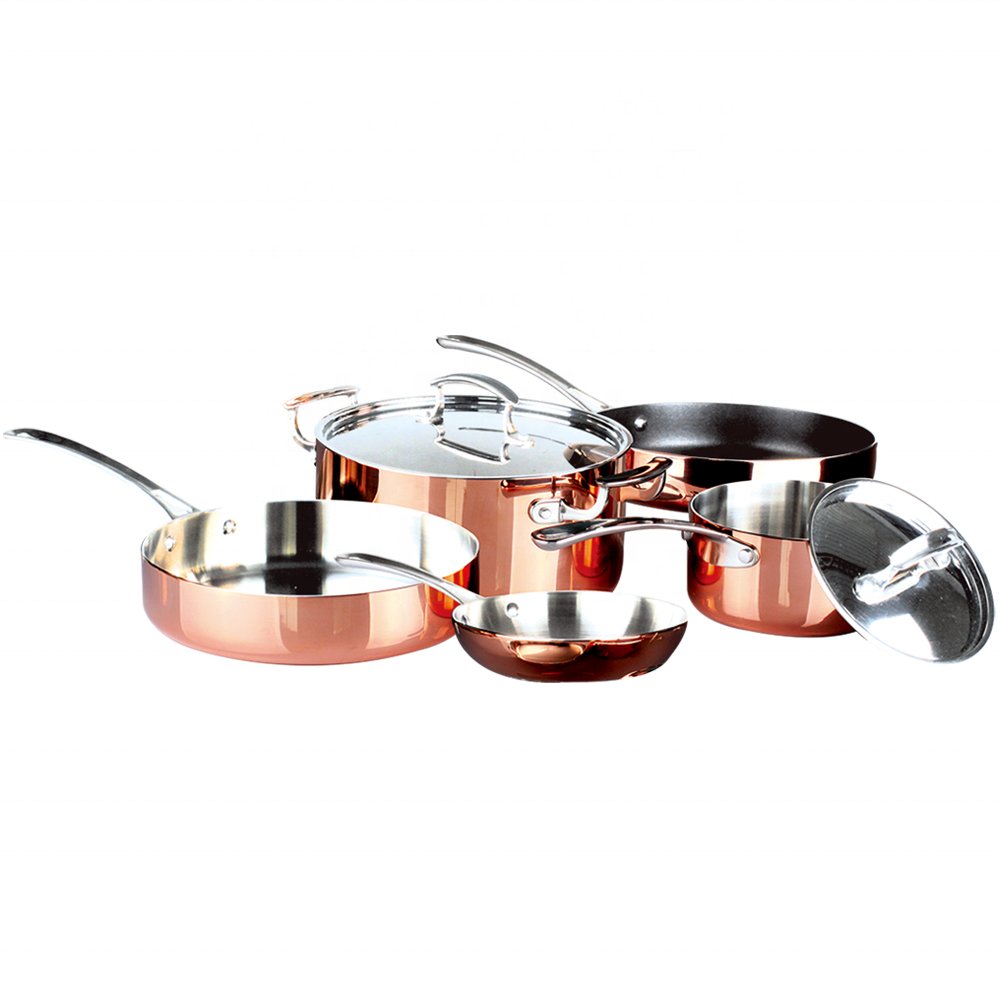 Eco-friendly High Quality Elegant Triply Copper and Stainless Steel Nonstick Rachael Ray Pan Cookware Set