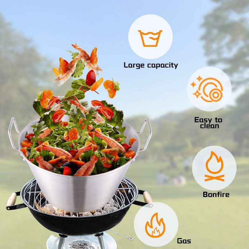 DaoSheng Large Deep Stainless Steel Wok Comals Cazo Griddle Fryer Stainless Steel Frying Pan Suitable for Outdoor Cookware Sets