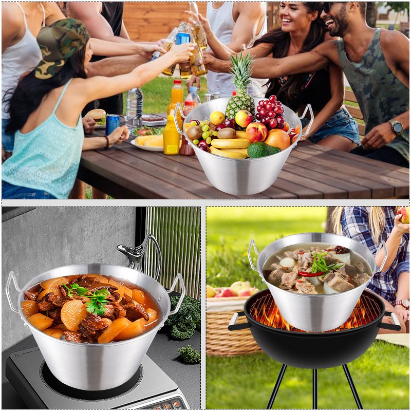 DaoSheng Large Deep Stainless Steel Wok Comals Cazo Griddle Fryer Stainless Steel Frying Pan Suitable for Outdoor Cookware Sets