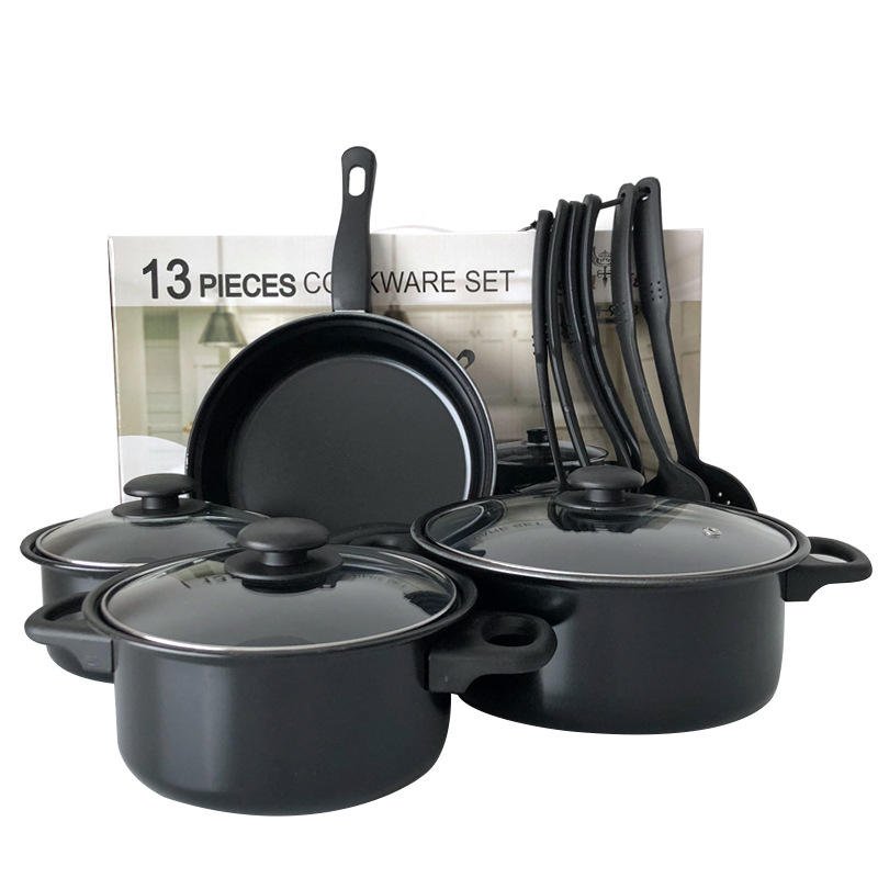 Kitchen 13 Piece Easy Cleaning Non Stick Cookware Sets Black Pot And Pans Cast Iron Cooking Pot With Pot Lid