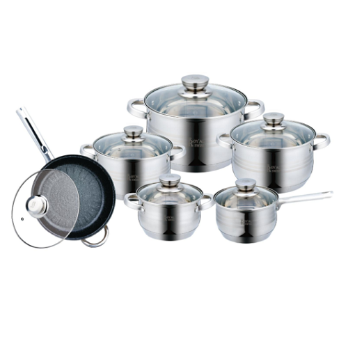 Good price 12pcs stainless steel caserole set cooking pots with milk pot frying pan food warmers cookware set