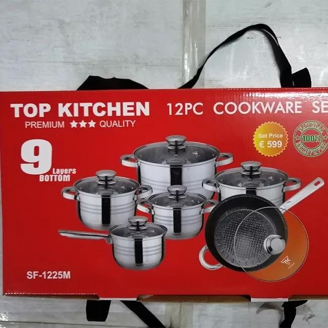 Good price 12pcs stainless steel caserole set cooking pots with milk pot frying pan food warmers cookware set