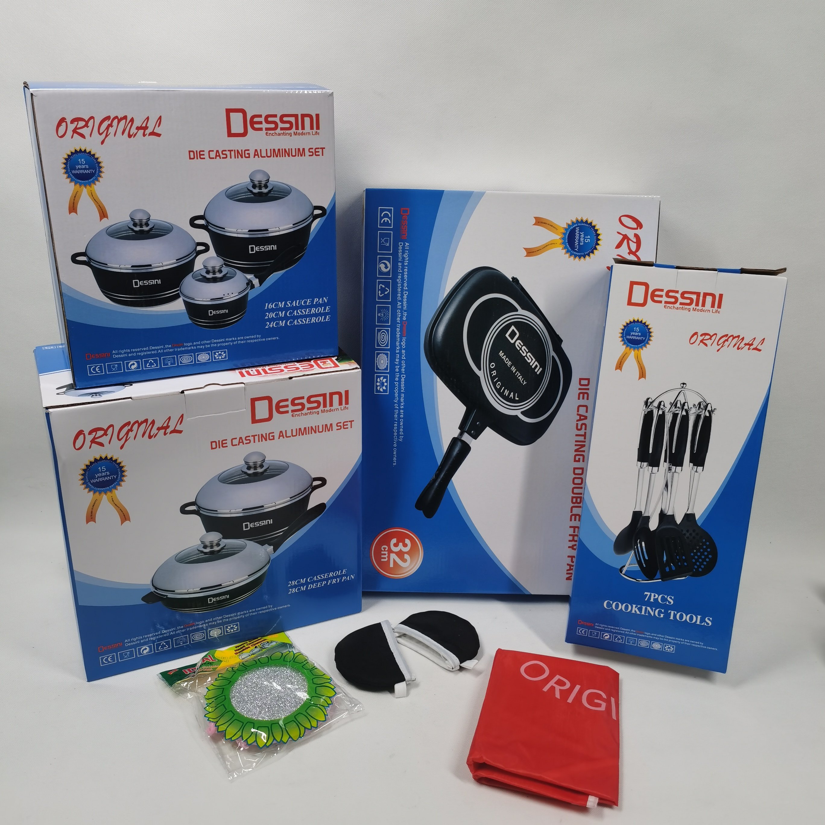 aluminum die casting dessini 23pcs cookware set kitchen cooking pots with non-stick coating combined stainless steel lid