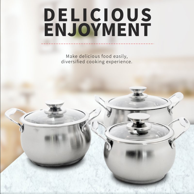 Wholesale 6 piece kitchenware set stainless steel mirror polishing OEM supported induction cookware set