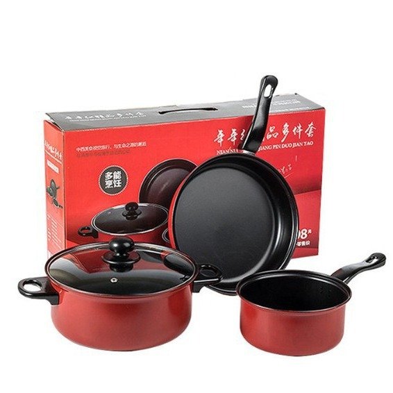 3 pcs Non-stick Micro Pressure Cooker Ceramic Non-stick Coating Cooking Sets Red Cookware Cooking Soup Frying Pot PansSets
