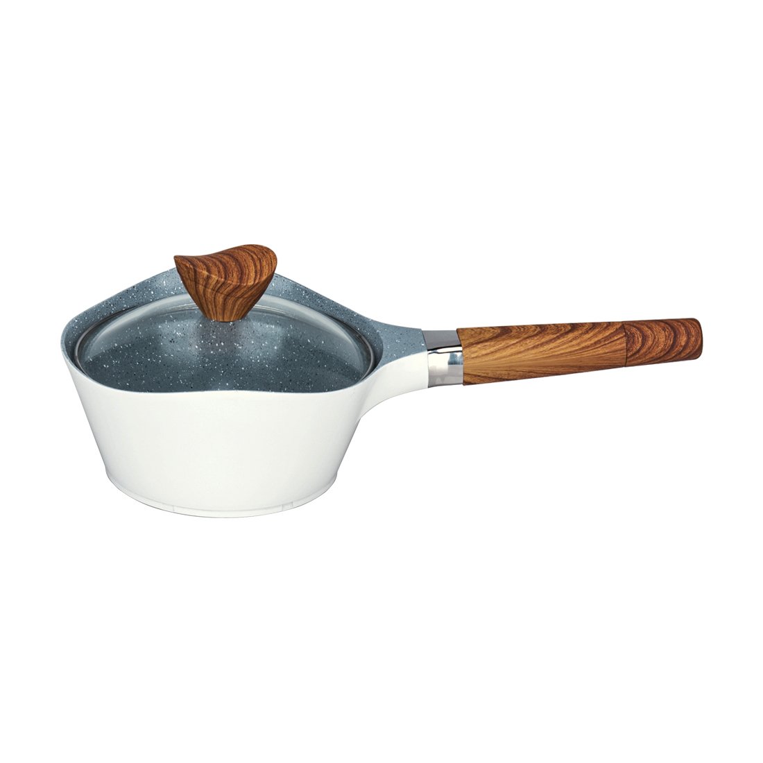 19-piece cookware set Western style inner gray ceramic sprinkled with black and white dots and outer white wood grain handle