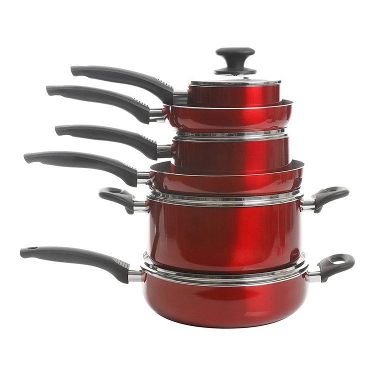 Proper Price 10pcs induction pot fry pan non stick coating aluminum cookware sets with bakelite handle used for kitchen