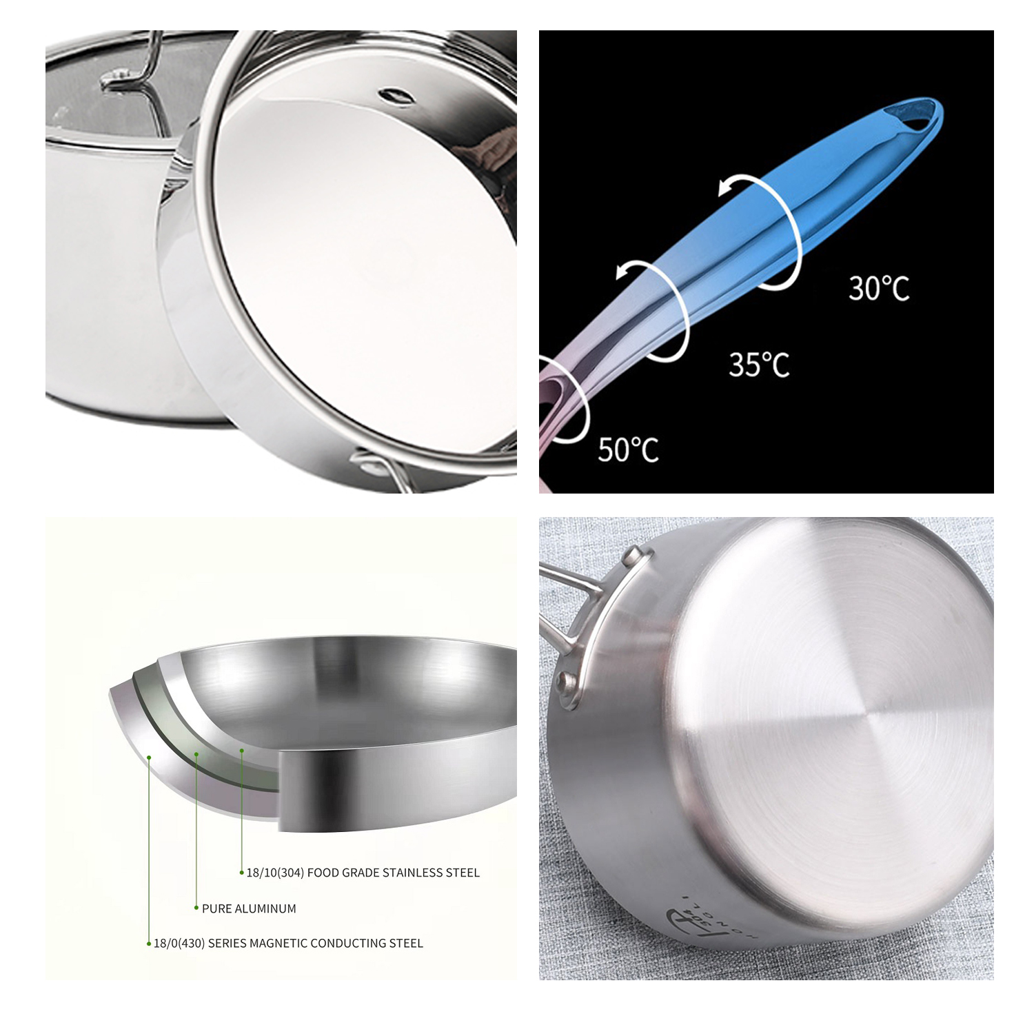 Kitchen Modern Professional Supplier Tri-ply Stainless Steel Cooking Pot Set Non-stick Cookware Set with gold handle