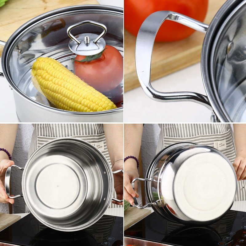 Factory Direct Sale Kitchen 10 Pcs 12Pcs Stainless Steel Cookware Set Soup & Stock Pot Set Cooking Pot Set With Glass Lid