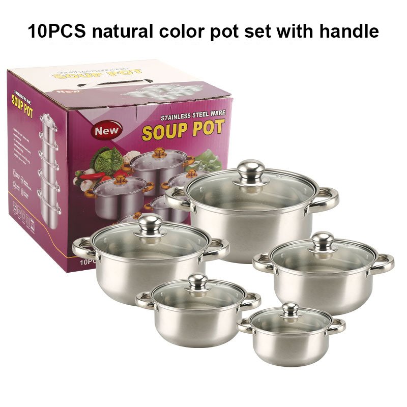 Factory Wholesale 10pcs Gold Handle Soup Pots Stainless Steel Cooking Pots Milk Pots And Pans casserole Kitchen Cookware Sets